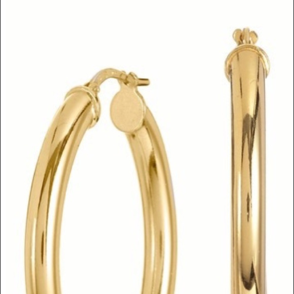 Savvy Cie Italian 18K Gold 38mm Oval Hoop Earrings - Picture 2 of 5